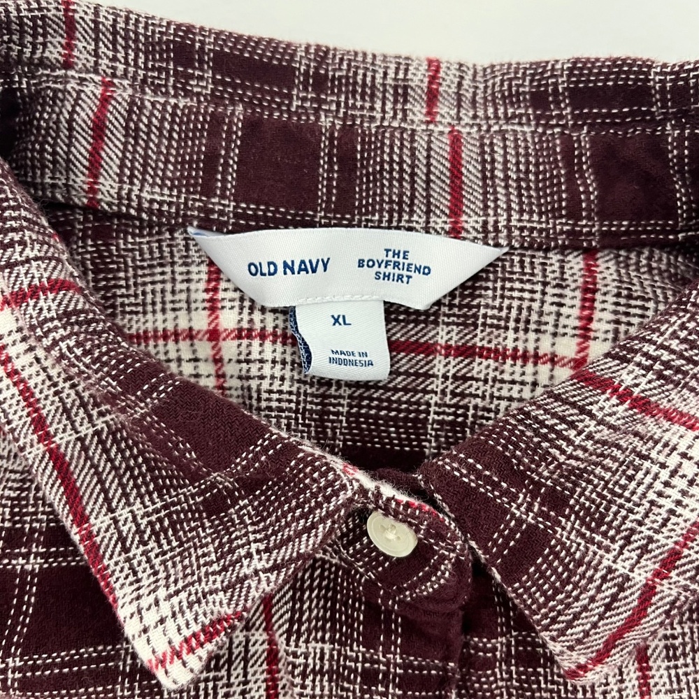 Old Navy Mens Size XL Button Up‎ The Boyfriend Shirt Burgundy Plaid Flannel - Picture 3 of 8
